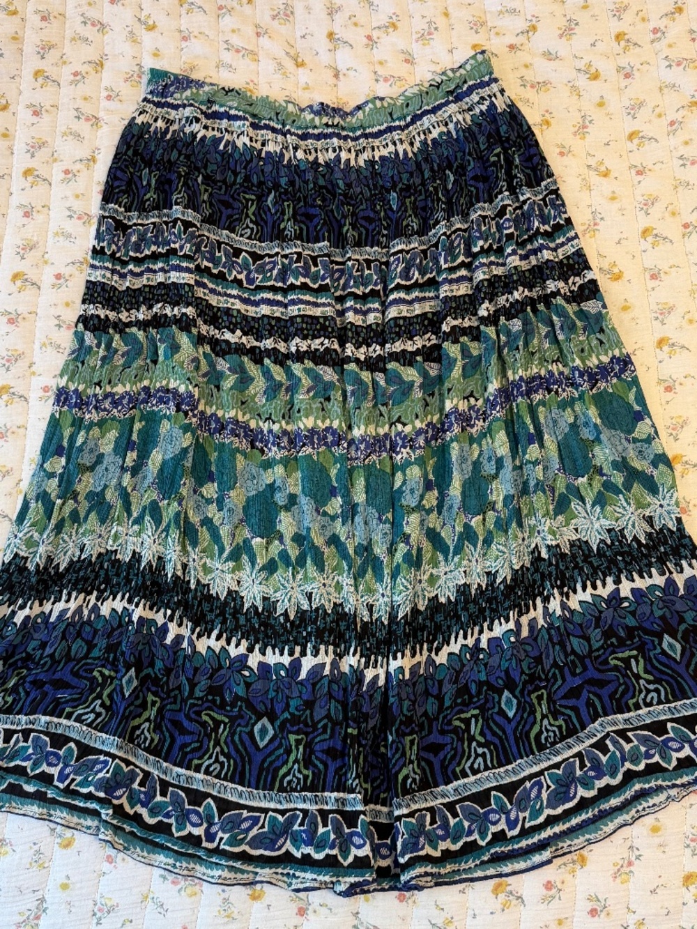 Vintage Kloz Plus Women's 3X 100% Rayon Maxi Skirt Teal Blue Green Multicolor